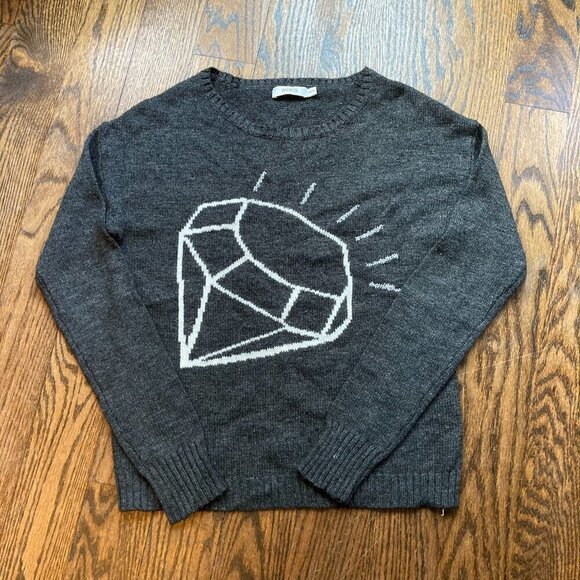 RICKIS WOMAN'S DIAMOND KNIT PRINT CREW NECK SWEATER SIZE XS-GREY/WHITE - Picture 1 of 3